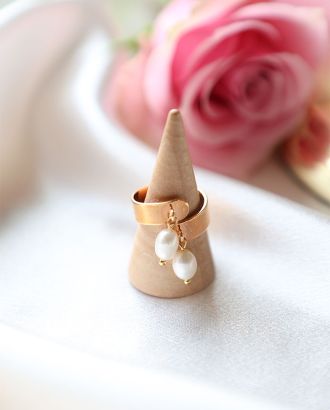 Bague ajustable perle d'eau douce, nacre, plaqué or