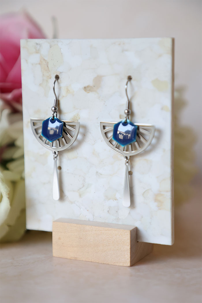 Kim 4 Boucle d'oreille bleu et argenté