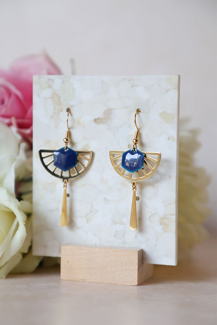 Kim 3 Boucle oreille bleu nuit et dorée fantaisie