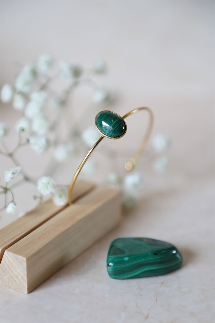 Margaux 5 Jonc plaqué or et malachite