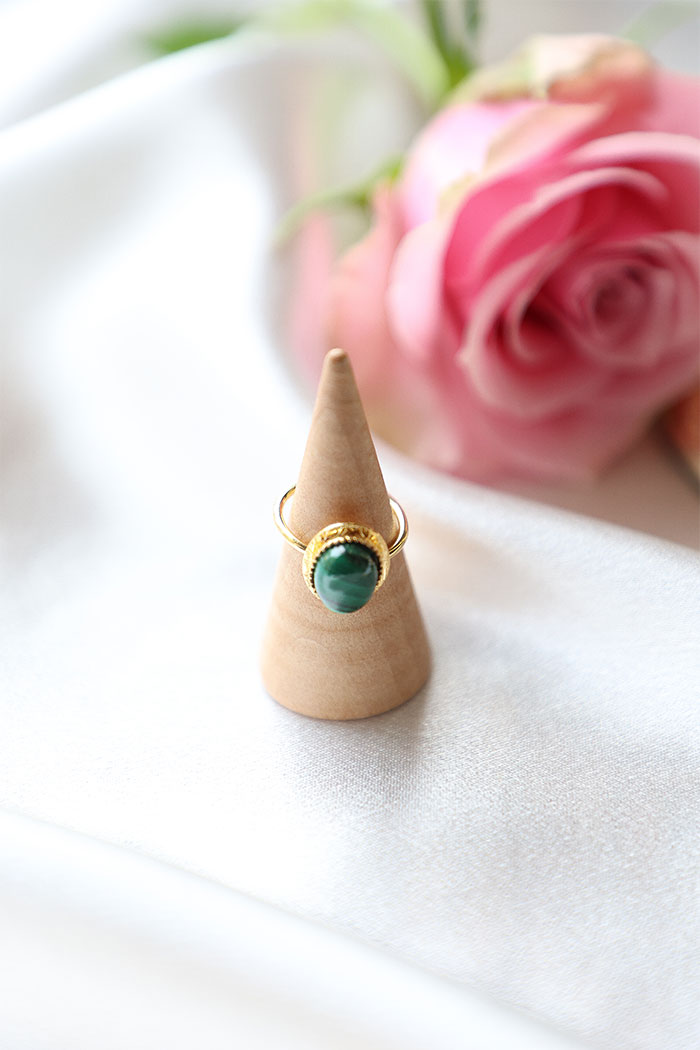 Rachel 10 Bague en pierre malacchite et plaqué or ajustable