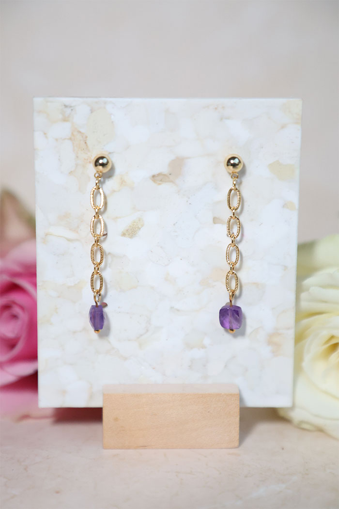 Ophélie 5 Boucle rivière pendante pierre améthyste