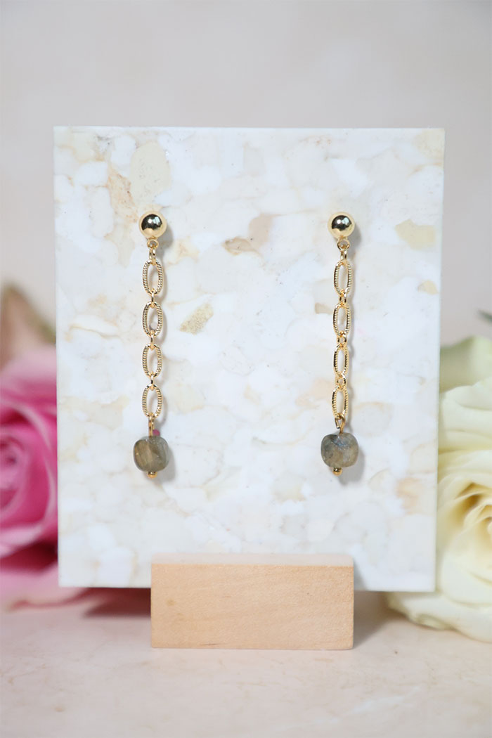 Ophélie 4 Boucle pendante plaqué or et labradorite